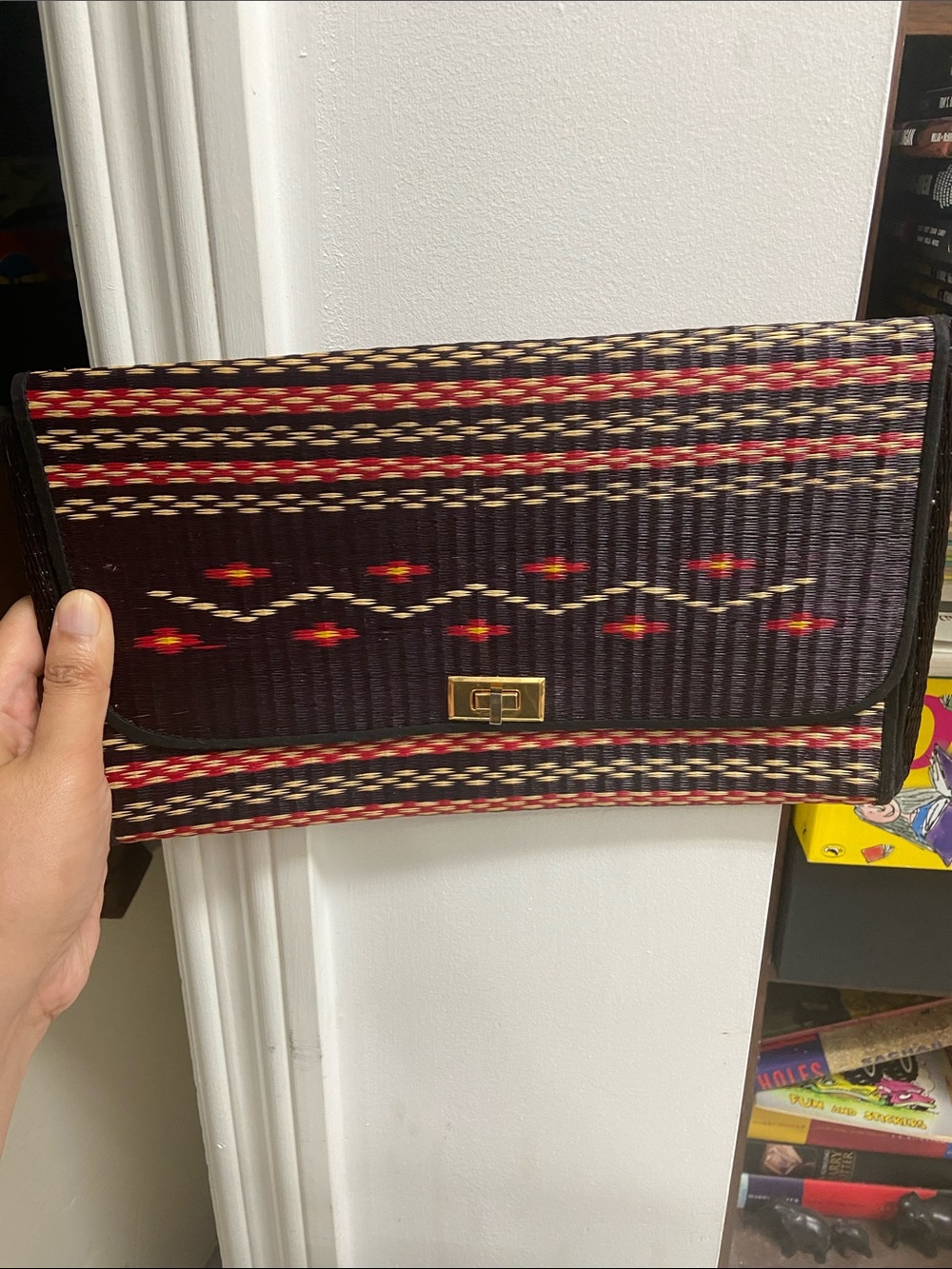 Vintage Hand Woven Pattern Clutch Bag in Black and Red